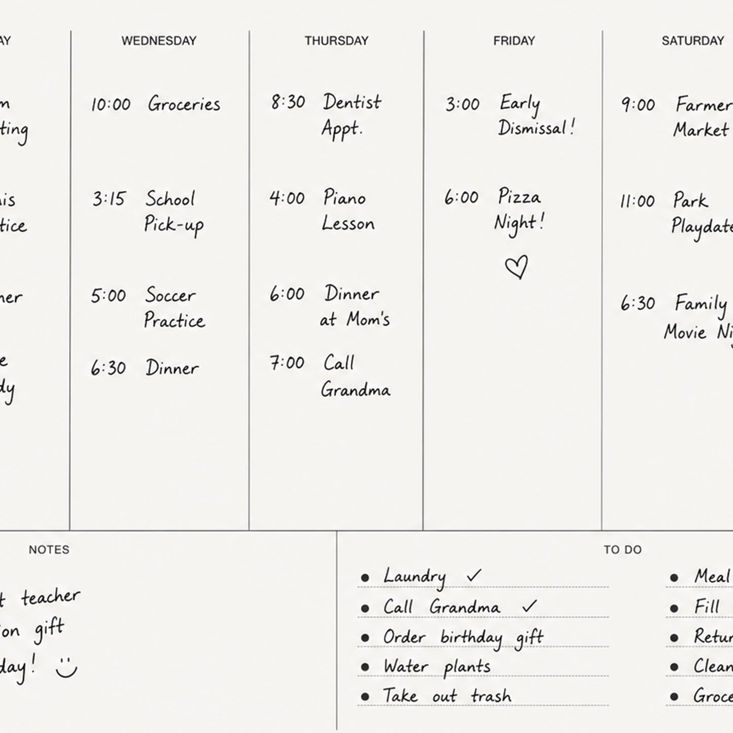 Writable Weekly Planner: Ink