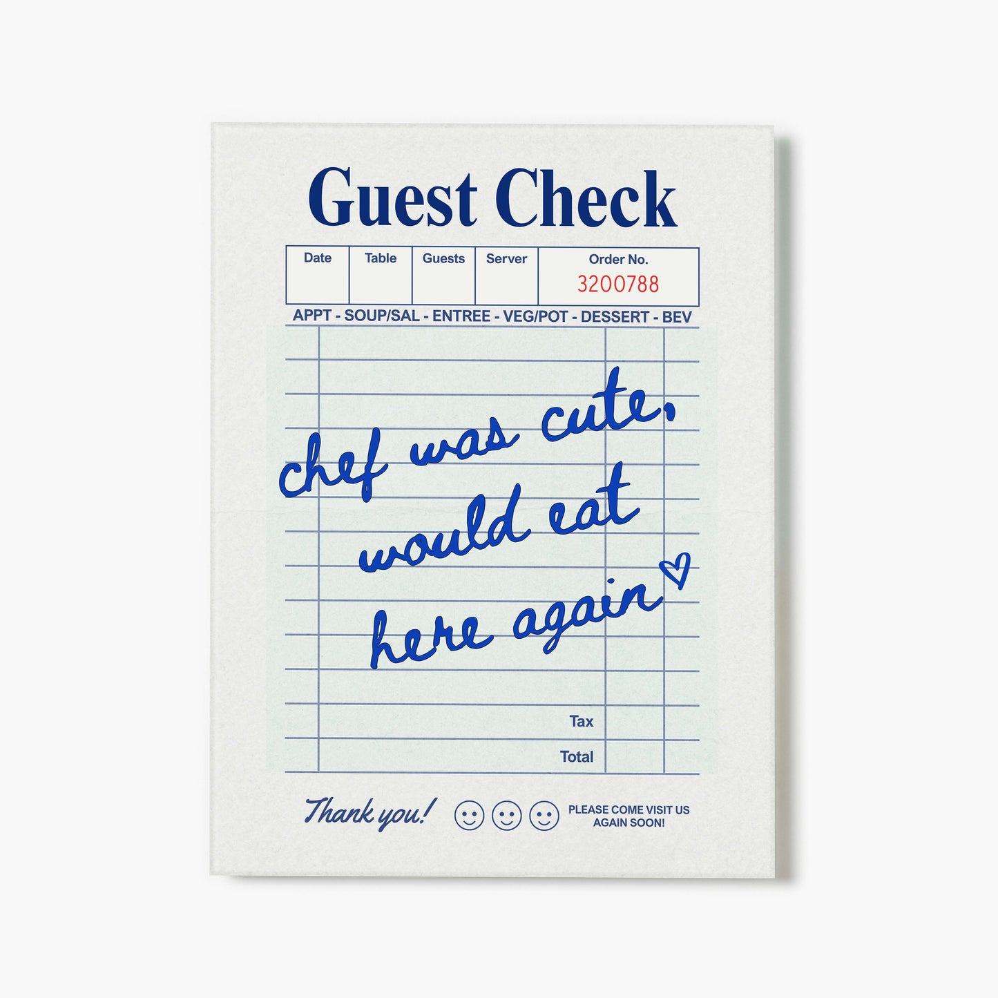 Cute Chef Guest Check Blue