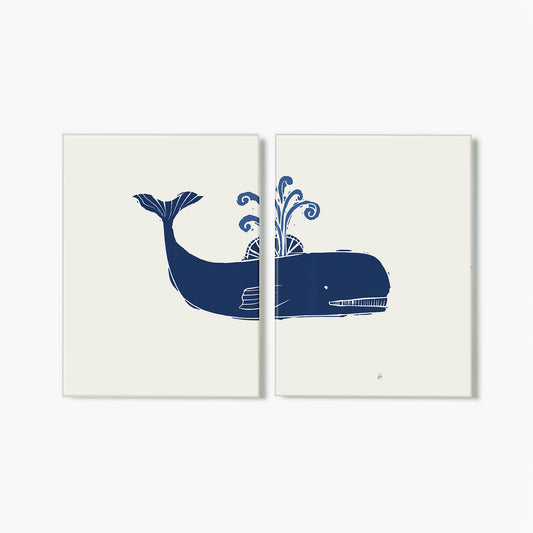 Primitive Sea I Navy Diptych