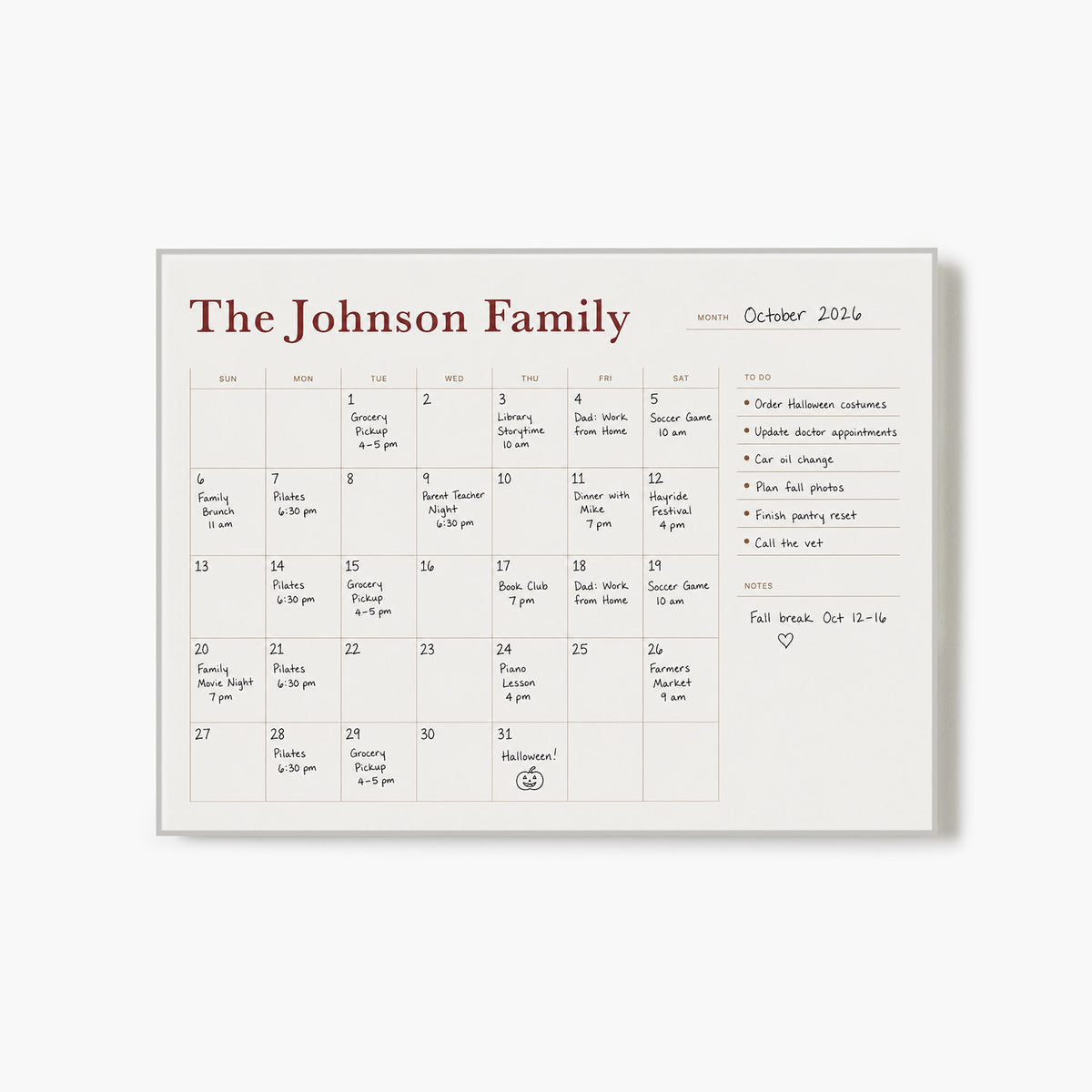 Writable Monthly Calendar: Brass