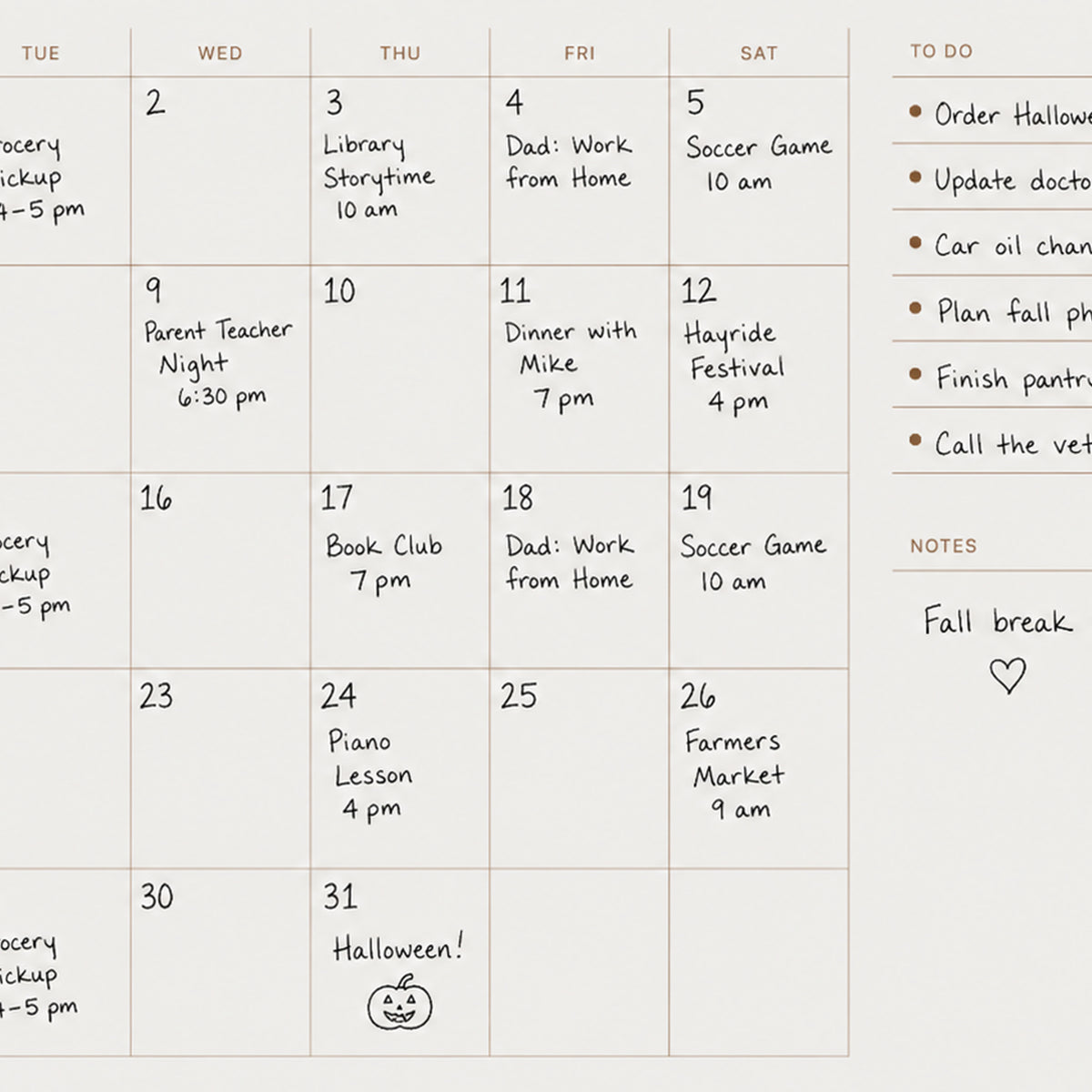 Writable Monthly Calendar: Brass