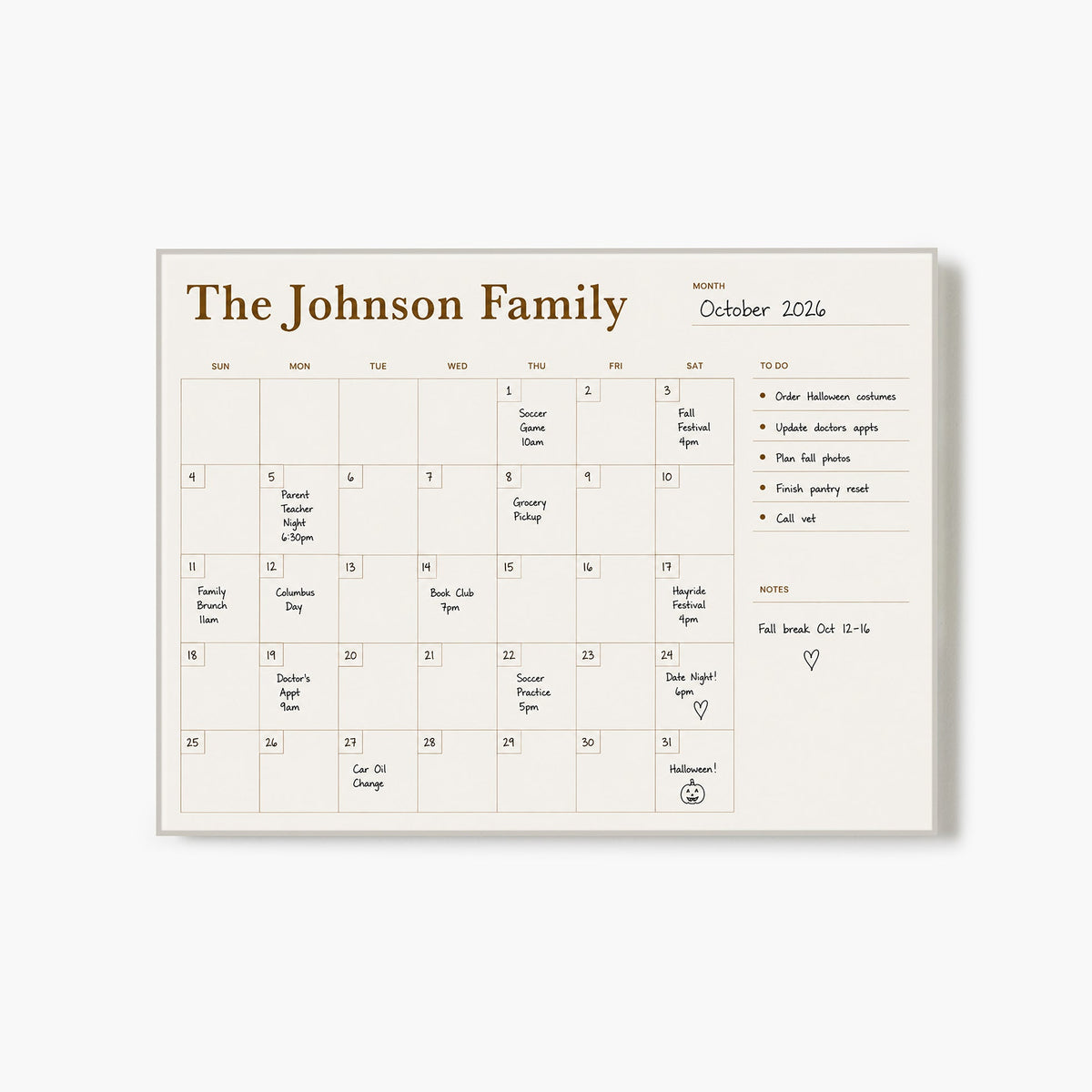 Writable Monthly Calendar: Burgundy