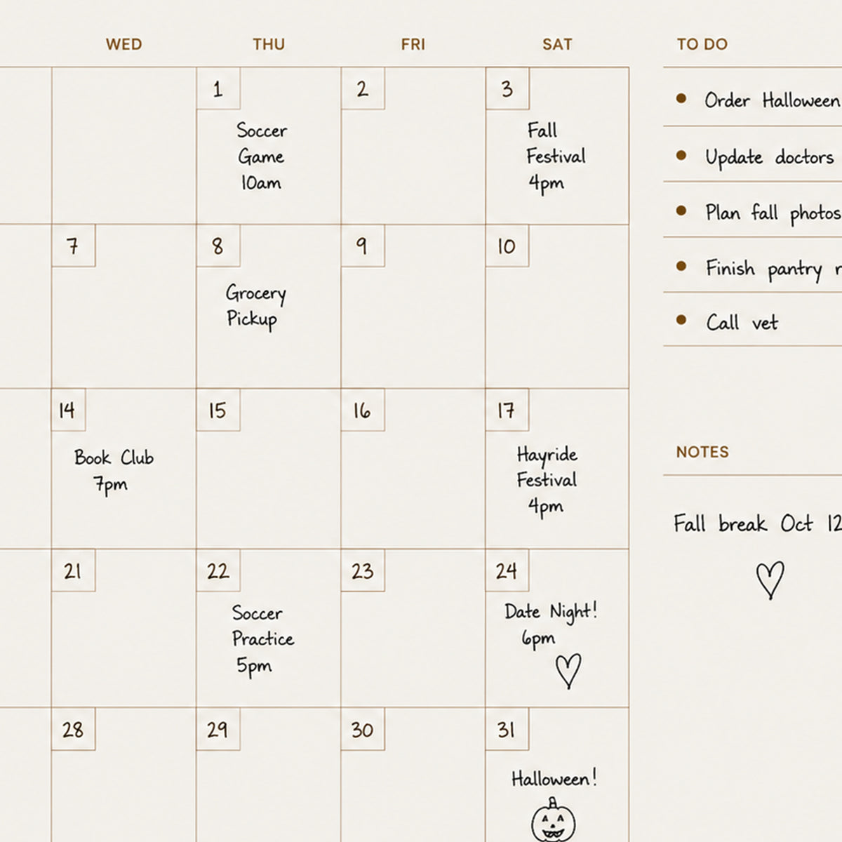 Writable Monthly Calendar: Burgundy