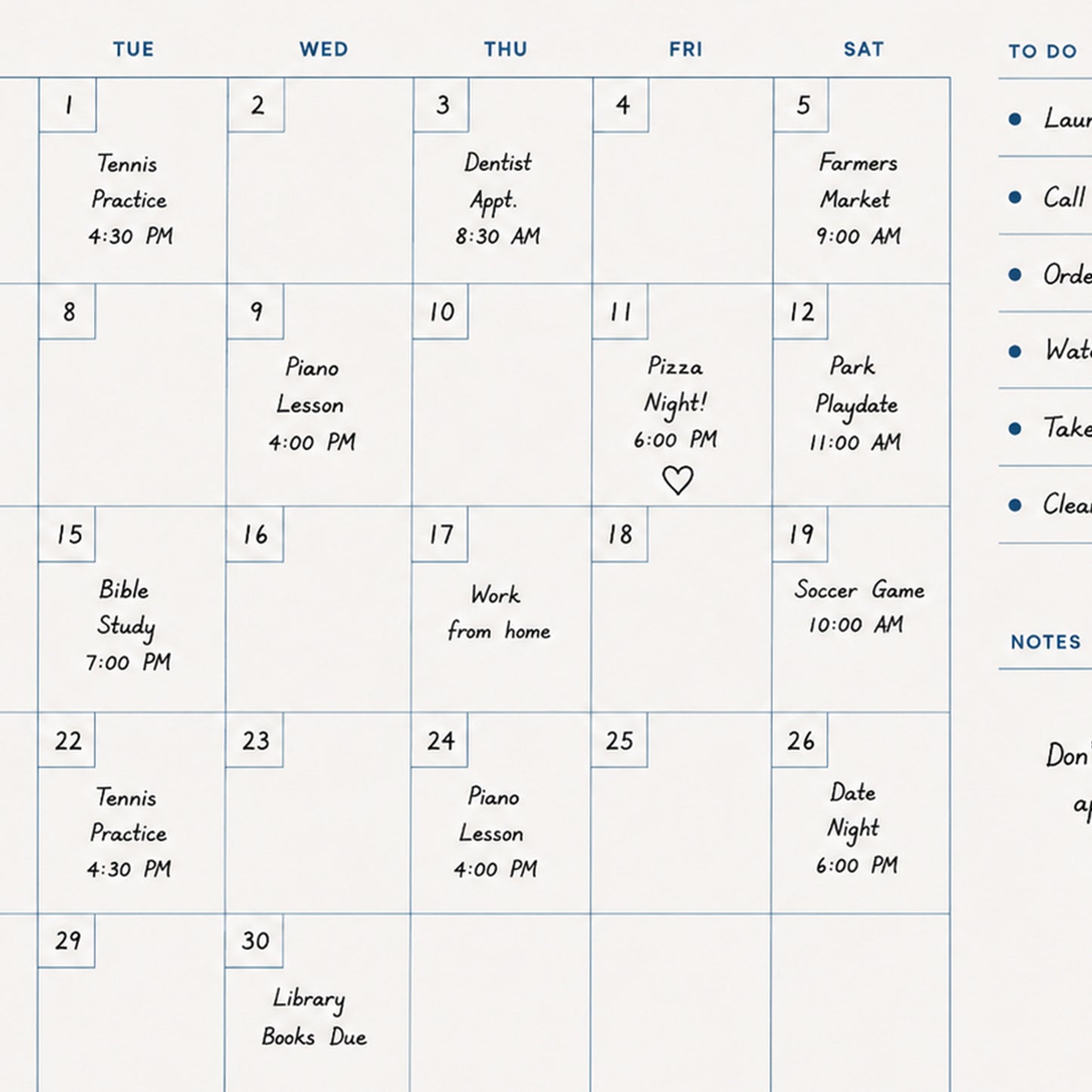 Writable Monthly Calendar: Slate Blue