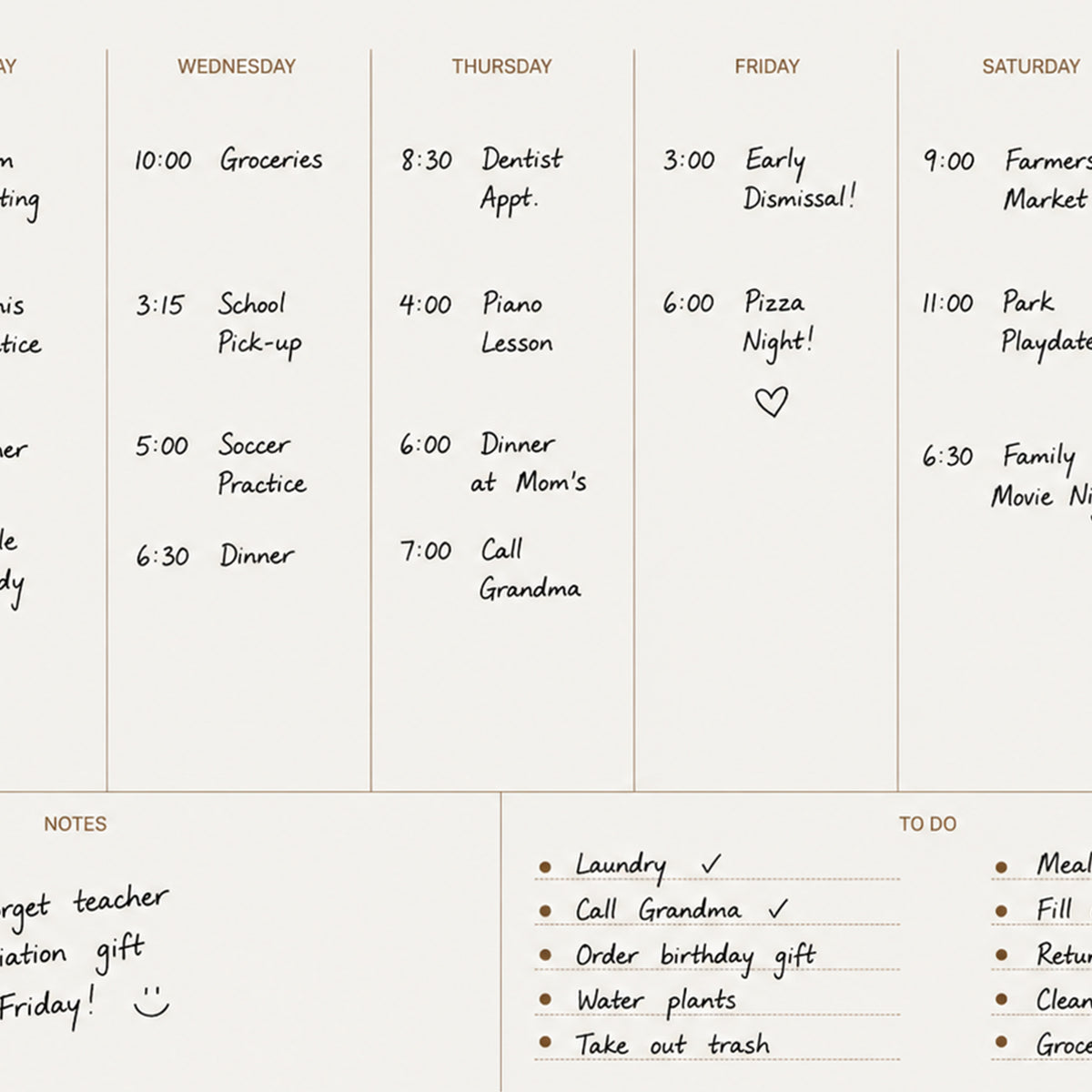 Writable Weekly Planner: Brass
